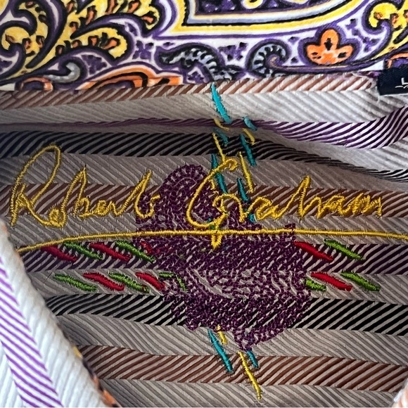 Robert Graham Button Down Flip Cuff Casual‎ Striped Dress Shirt Men's Size Large - Picture 4 of 15